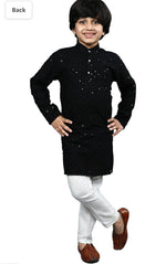 Boys Kurta Pajama Sequin Print Embroidery Mirror Work Black
