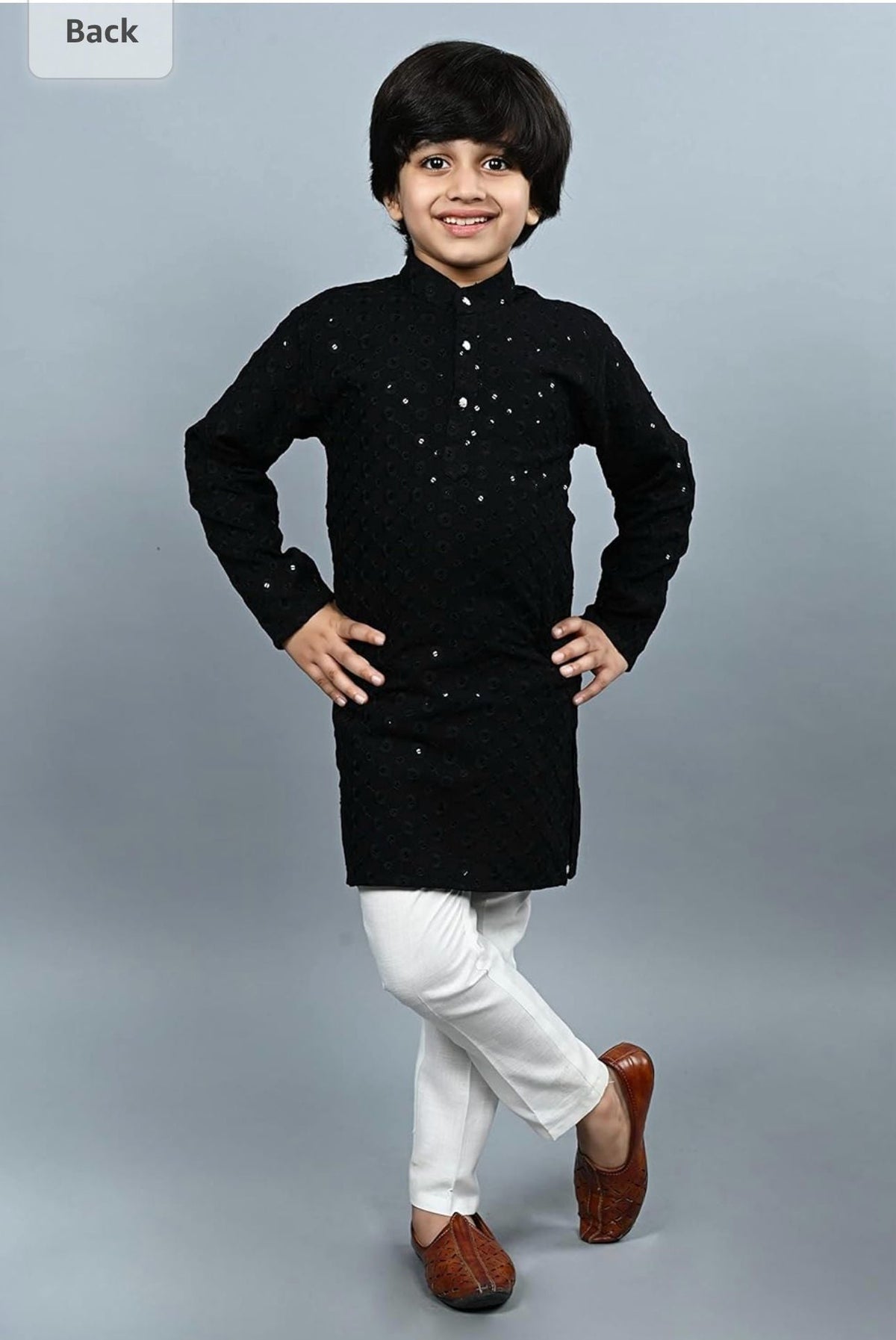 Boys Kurta Pajama Sequin Print Embroidery Mirror Work Black