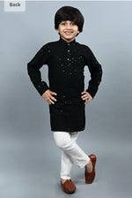 Boys Kurta Pajama Sequin Print Embroidery Mirror Work Black