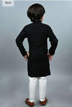 Boys Kurta Pajama Sequin Print Embroidery Mirror Work Black