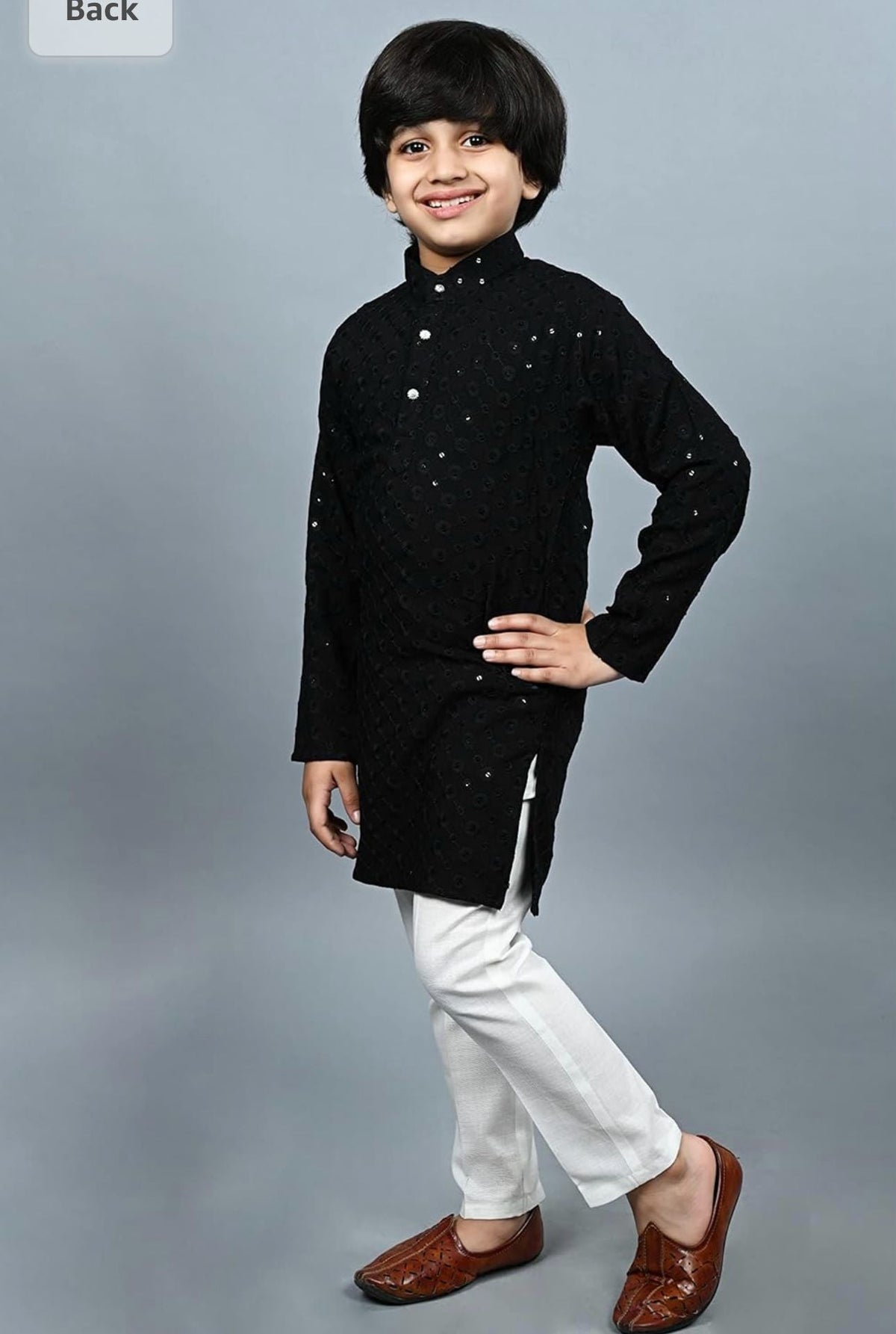 Boys Kurta Pajama Sequin Print Embroidery Mirror Work Black