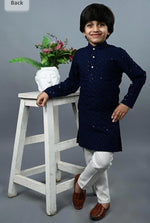 Boys Kurta Pajama Sequin Print Embroidery Mirror Work Blue