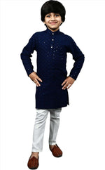 Boys Kurta Pajama Sequin Print Embroidery Mirror Work Blue