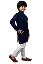 Boys Kurta Pajama Sequin Print Embroidery Mirror Work Blue
