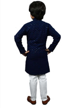 Boys Kurta Pajama Sequin Print Embroidery Mirror Work Blue