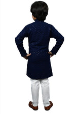 Boys Kurta Pajama Sequin Print Embroidery Mirror Work Blue