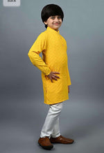 Boys Kurta Pajama Sequin Print Embroidery Mirror Work Yellow