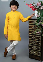 Boys Kurta Pajama Sequin Print Embroidery Mirror Work Yellow