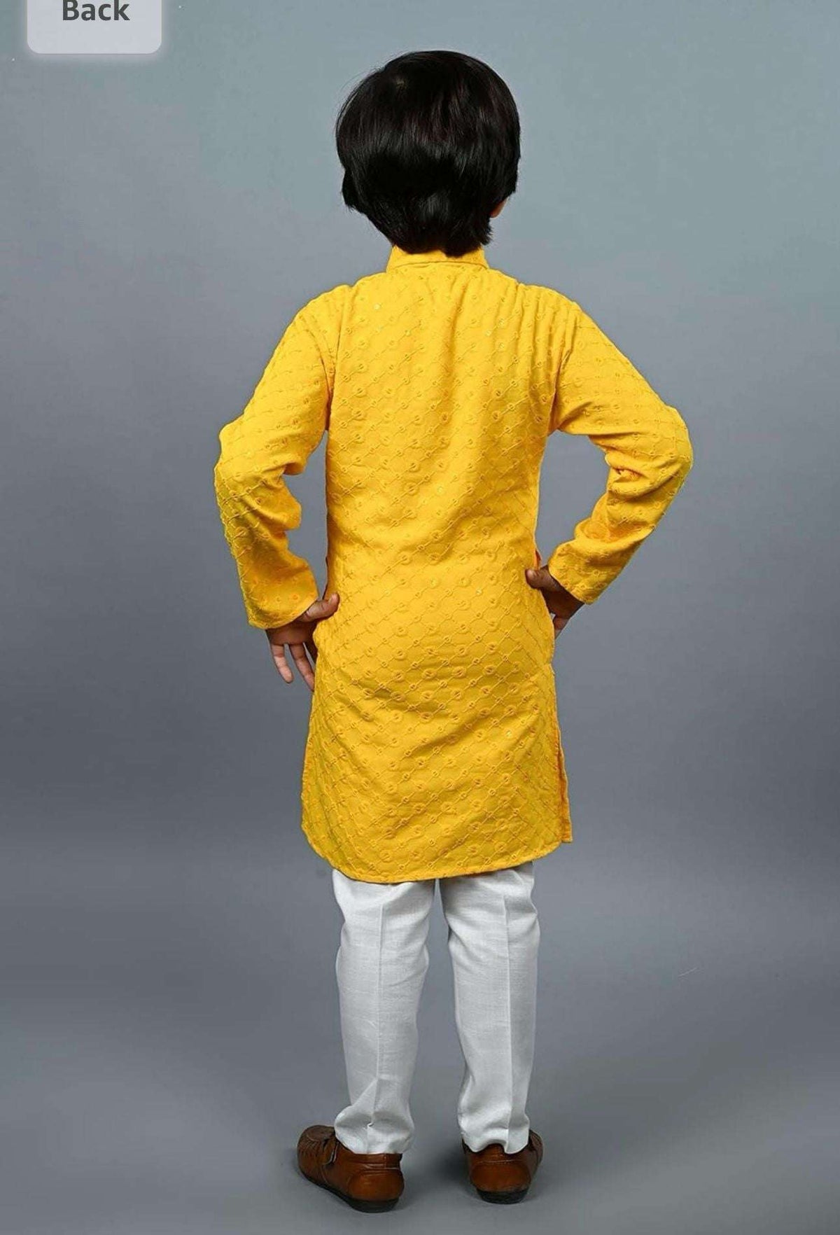 Boys Kurta Pajama Sequin Print Embroidery Mirror Work Yellow