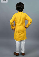 Boys Kurta Pajama Sequin Print Embroidery Mirror Work Yellow