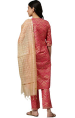 Wine Yarn-Dyed Straight kurta-Trousers-Dupatta Set in Munich