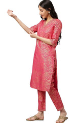 Wine Yarn-Dyed Straight kurta-Trousers-Dupatta Set in Munich