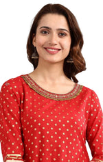 Red Round Neck Embellished kurta Set in Poland