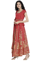 Red Printed Top Skirt Dupatta Set in Berlin