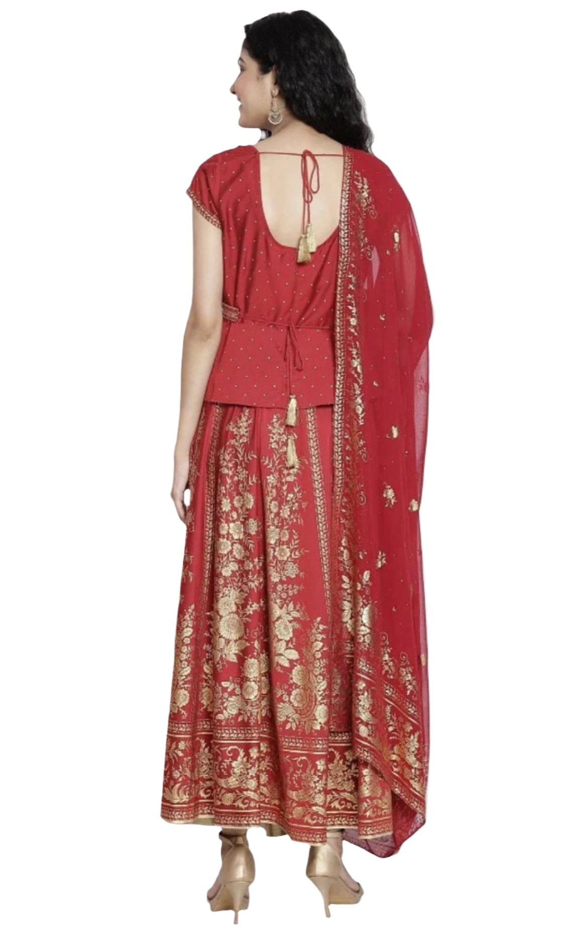 Red Printed Top Skirt Dupatta Set in Berlin