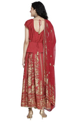 Red Printed Top Skirt Dupatta Set in Berlin