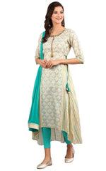 Cream Round Neck Asymmetrical kurta Set in Berlin