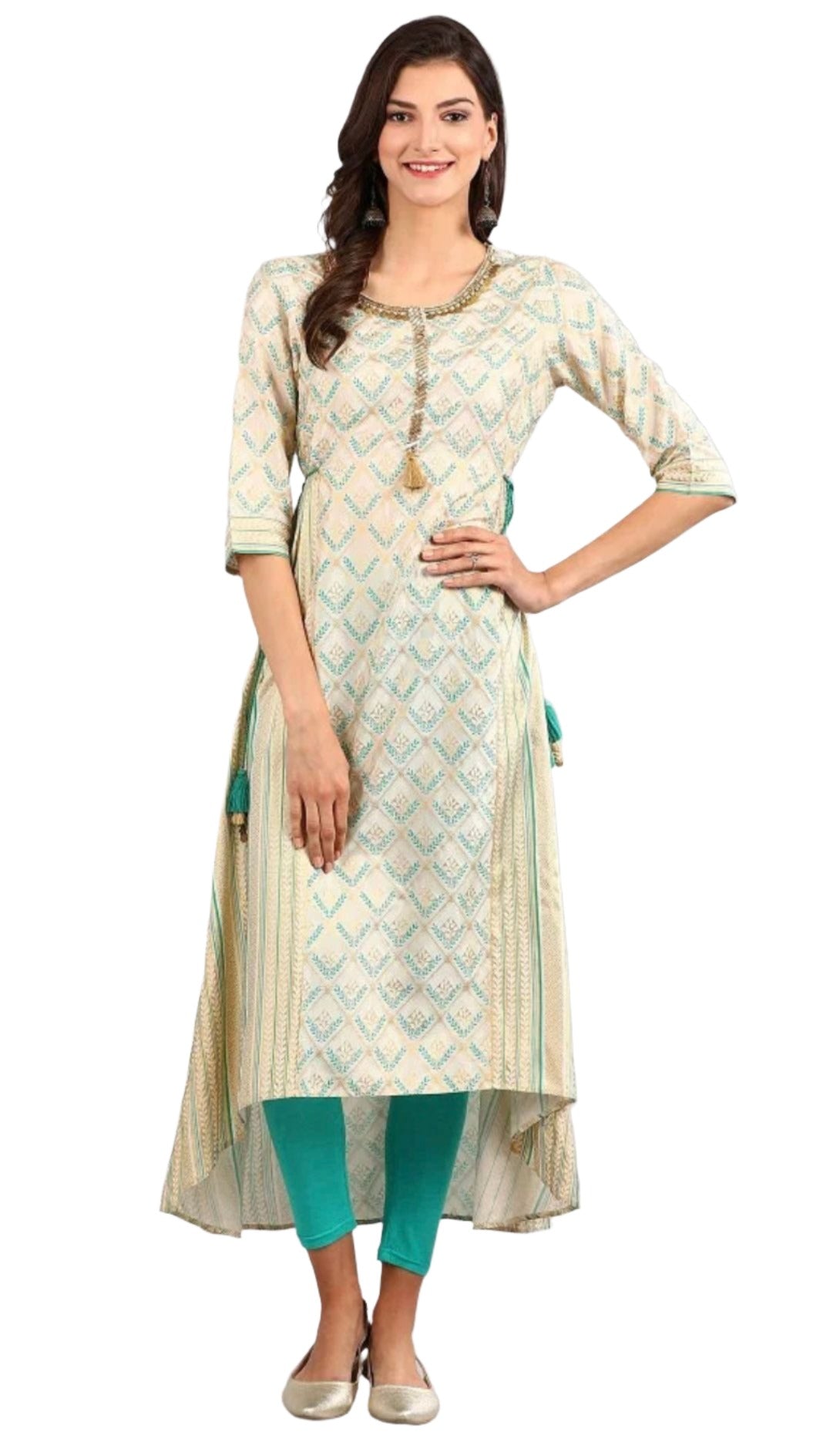Cream Round Neck Asymmetrical kurta Set in Berlin