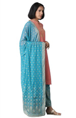 Peach Yarn-Dyed Straight kurta-Palazzos-Dupatta Set in Berlin