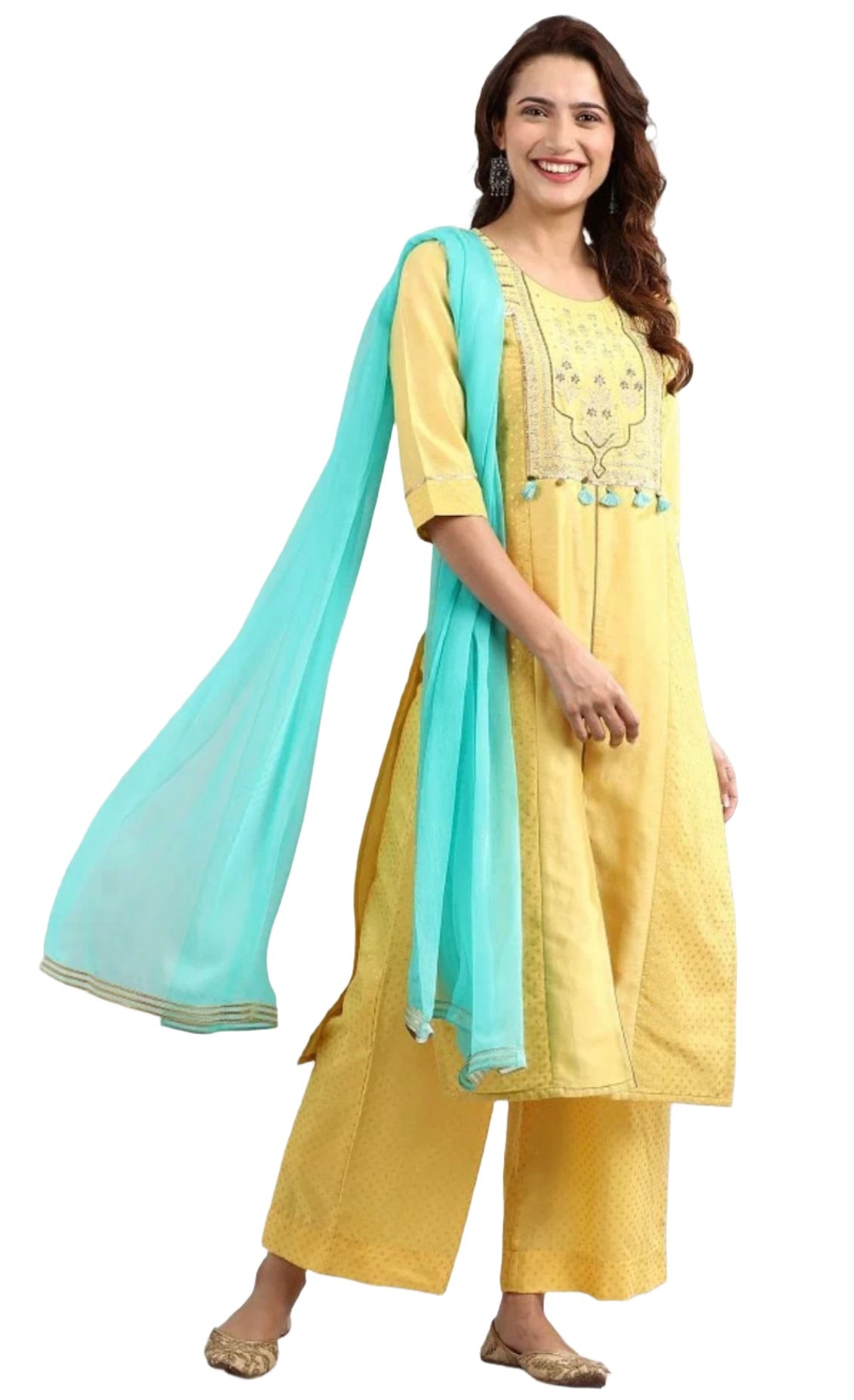 Yellow Round Neck Embellished kurta Set in berlin