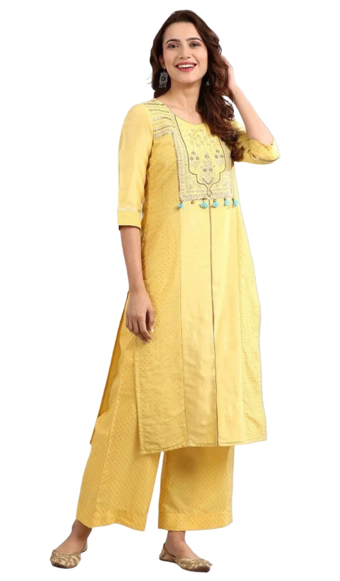 Yellow Round Neck Embellished kurta Set in berlin