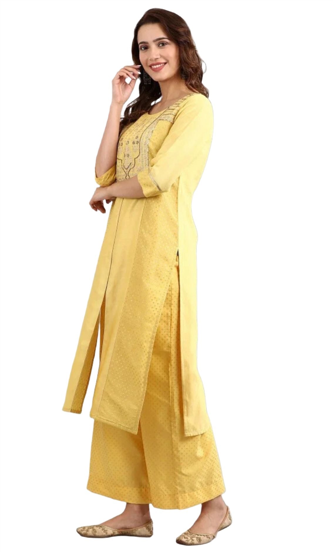 Yellow Round Neck Embellished kurta Set in berlin