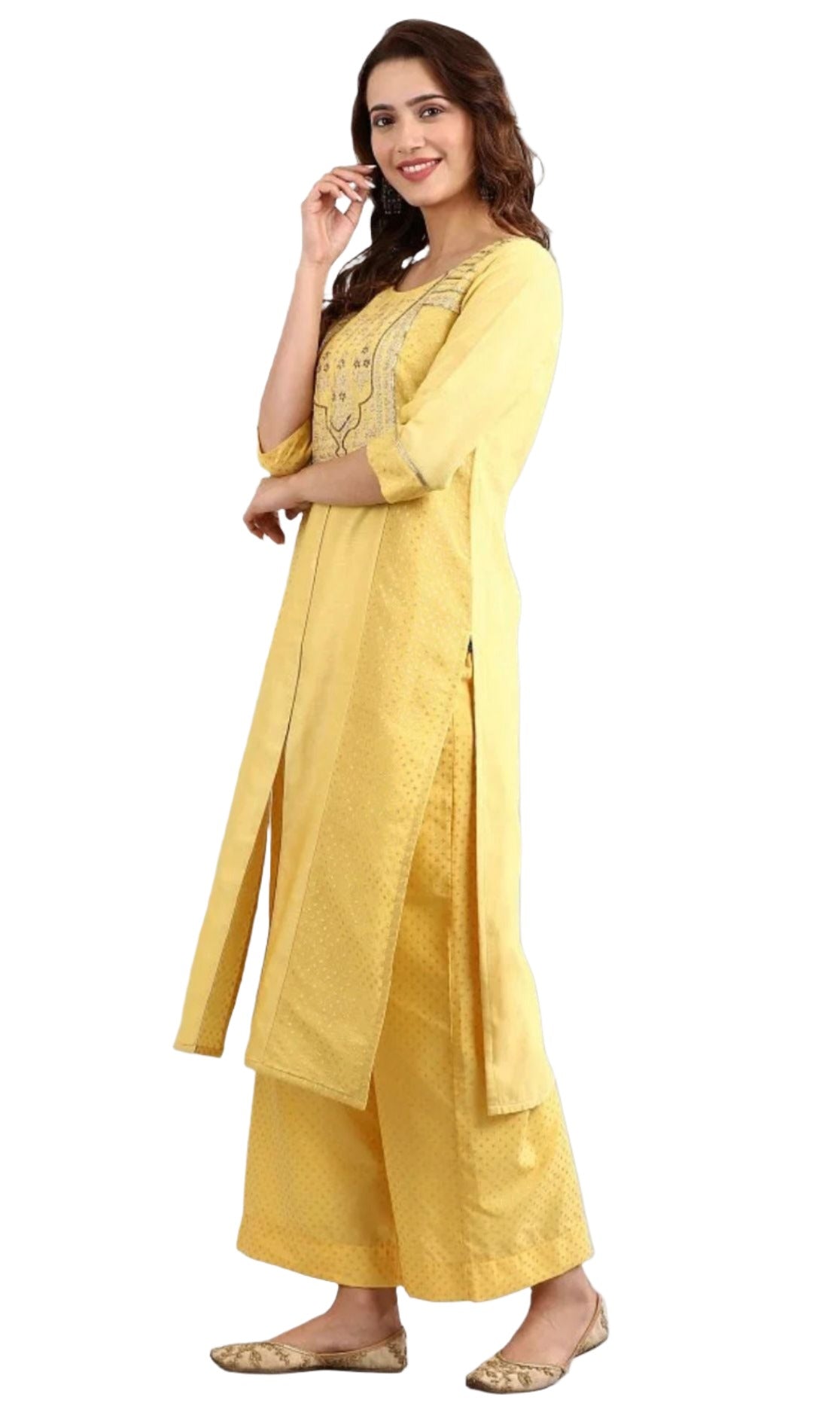 Yellow Round Neck Embellished kurta Set in berlin