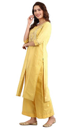 Yellow Round Neck Embellished kurta Set in berlin