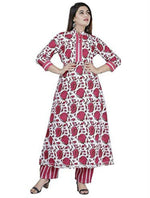 Women Red Cotton Kurti Pant Dupatta Set