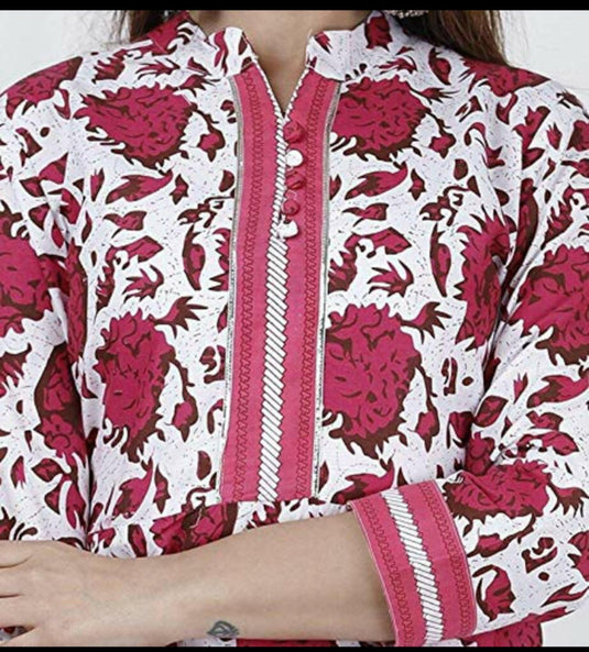 Women Red Cotton Kurti Pant Dupatta Set