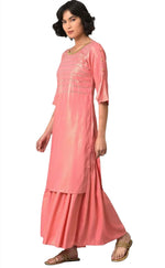 Pink Printed Straight kurta-Sharara Set