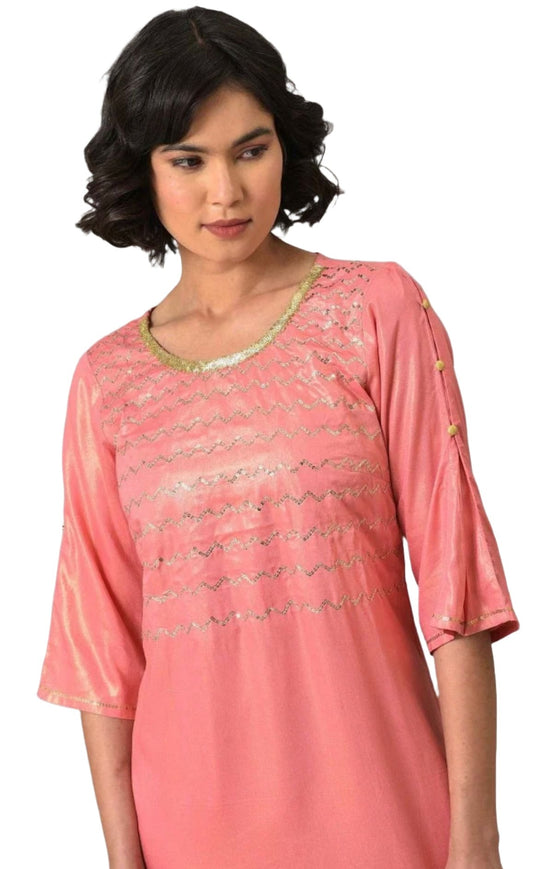 Pink Printed Straight kurta-Sharara Set