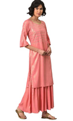 Pink Printed Straight kurta-Sharara Set