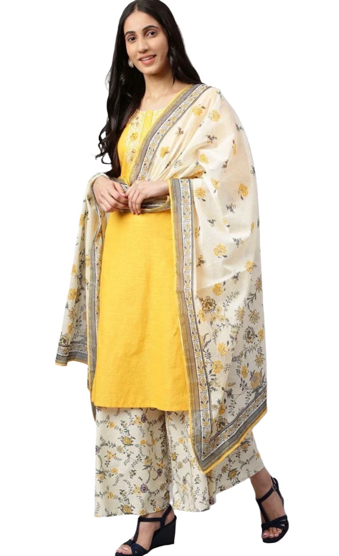 Yellow Embroidered kurta- Light Yellow Palazzo-Dupatta in Berlin