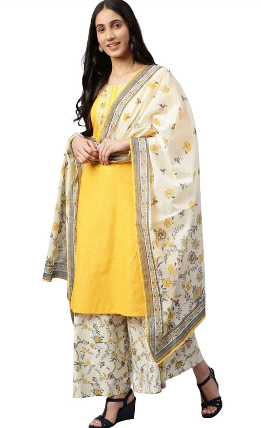 Yellow Embroidered kurta- Light Yellow Palazzo-Dupatta in Berlin