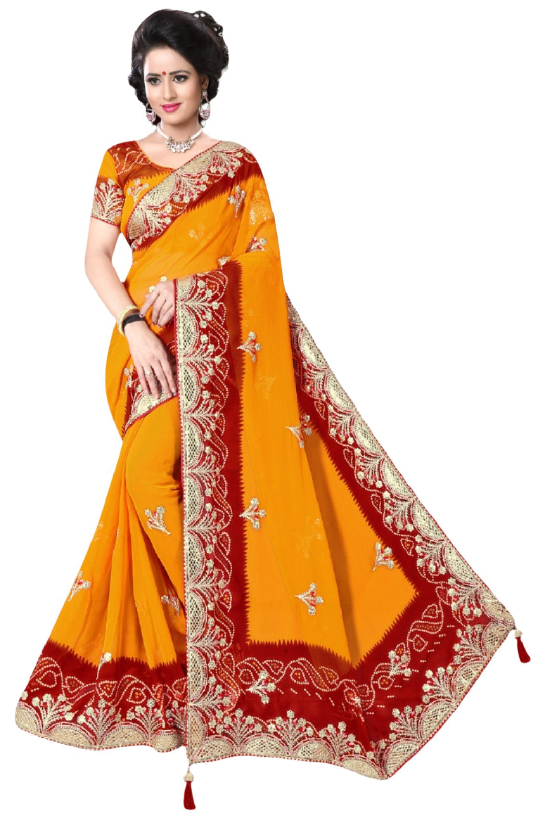 Rajasthani Women Printed Bandhej Georgette Saree With Blouse Piece in Germany