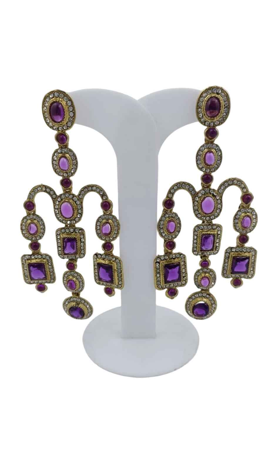 Designer Kundan Stone Studded Jhumka Golden Earrings in Paris