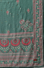 Plus Size Red Glitter Printed Festive kurta With Green Slim Pants And Printed Dupatta in Poland