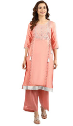 Coral Round Neck Embellished kurta Set in Munich