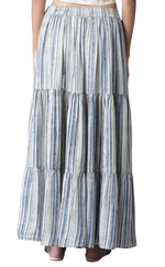 Ecru and Blue Stripe Print Tiered Skirt