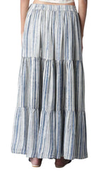 Ecru and Blue Stripe Print Tiered Skirt