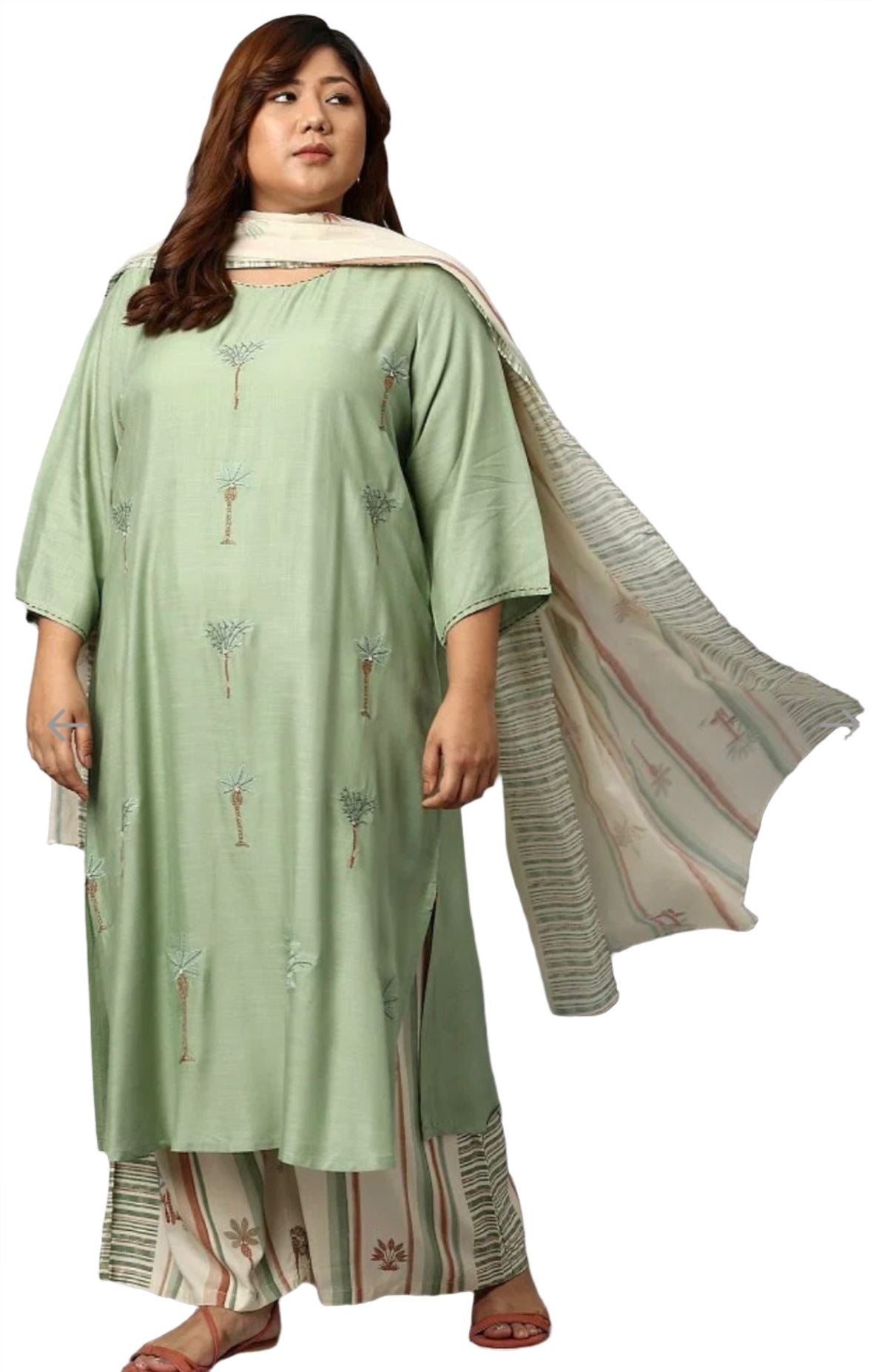 Embroidered kurta With Printed Pants And Dupatta in Paris