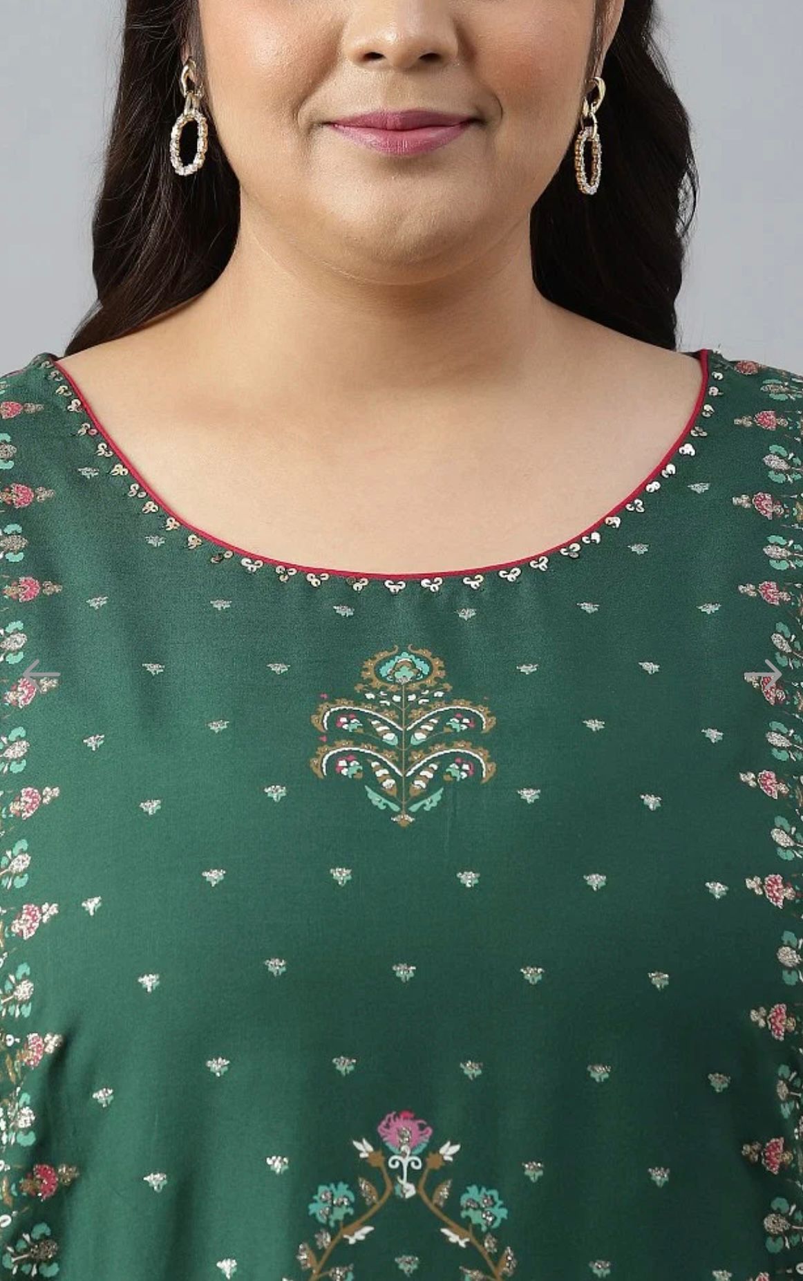 Plus Size Dark Green Glitter Floral Printed kurta With Sharara Pants And Pink Dupatta in Berlin