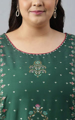 Plus Size Dark Green Glitter Floral Printed kurta With Sharara Pants And Pink Dupatta in Berlin