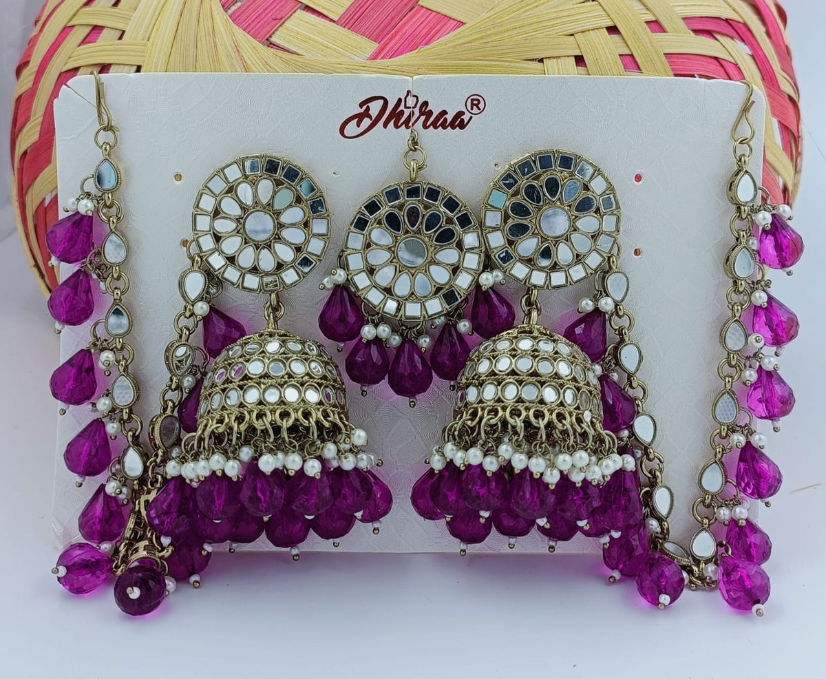 Finish Kundan And Purple Bead Jhumka Earrings in Germany