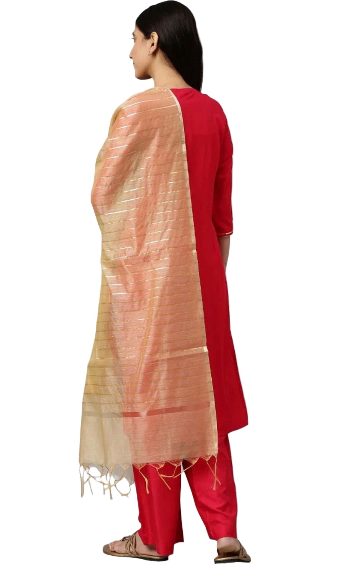 Maroon Embroidered kurta-Palazzo-Gold Dupatta Set in Germany