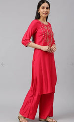Maroon Embroidered kurta-Palazzo-Gold Dupatta Set in Germany