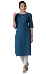 Blue Round Neck Solid kurta in Germany