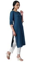 Blue Round Neck Solid kurta in Germany