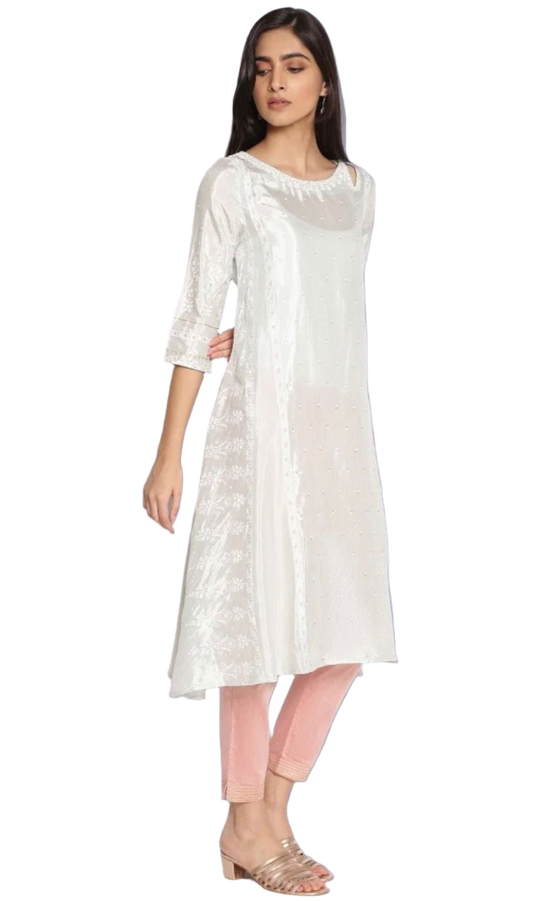 White Printed kurta with Embroidery in Paris